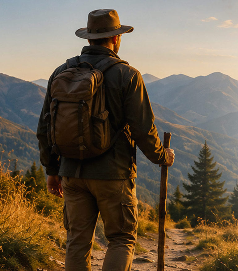 man hiking in the mountains
