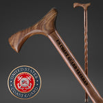 Handcrafted walnut walking cane engraved "US Coast Guard Veteran" with ergonomic handle