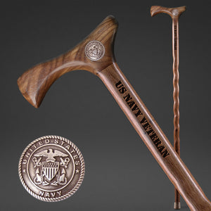 
                  
                    US Navy Veterans Handcrafted Walnut Walking Cane
                  
                